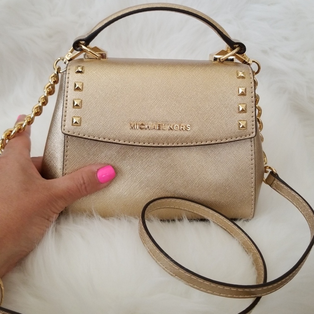 Michael Kors Gold Studded Crossbody Handbag - Picture 3 of 8
